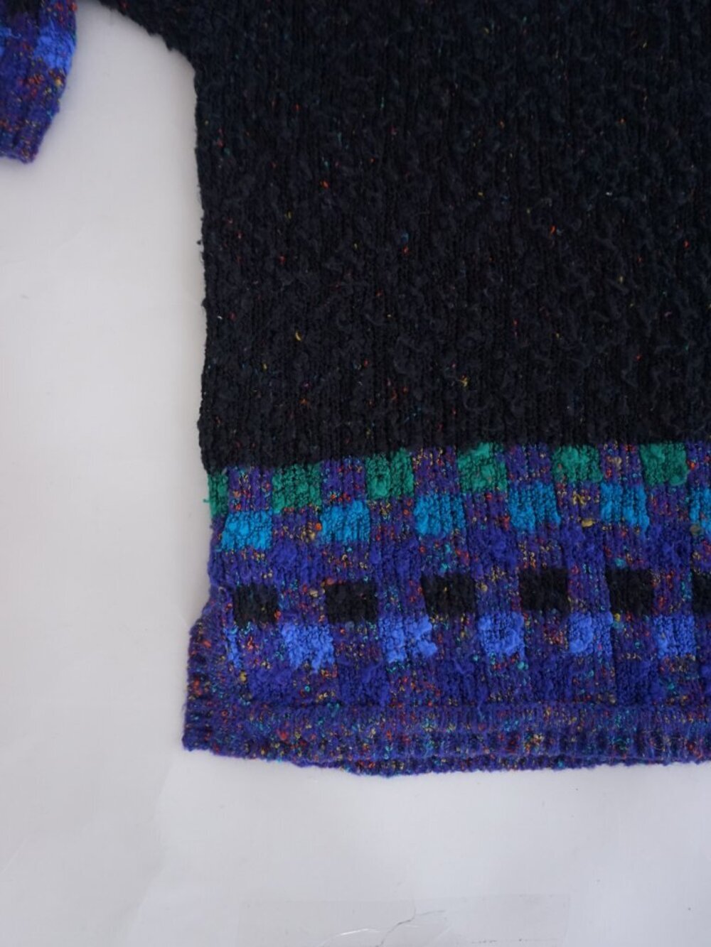 Vintage Black Knit Check Boucle Speckled Pocket Tunic Retro Shapes Sweater M - Picture 6 of 9